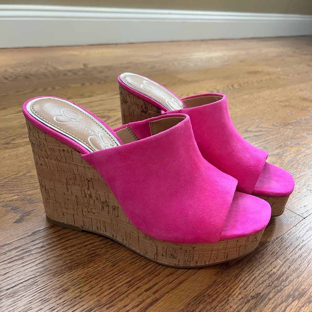 Jessica Simpson Shantelle Platform Wedge Sandals - Hot Shot Pink - size 7 1/2